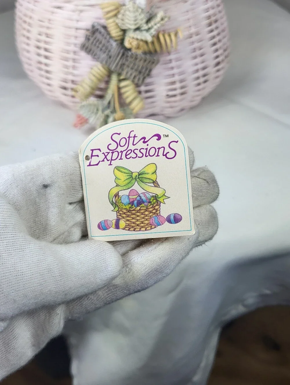 Soft Expressions Plush Bunny in Pink Wicker Basket 8.5